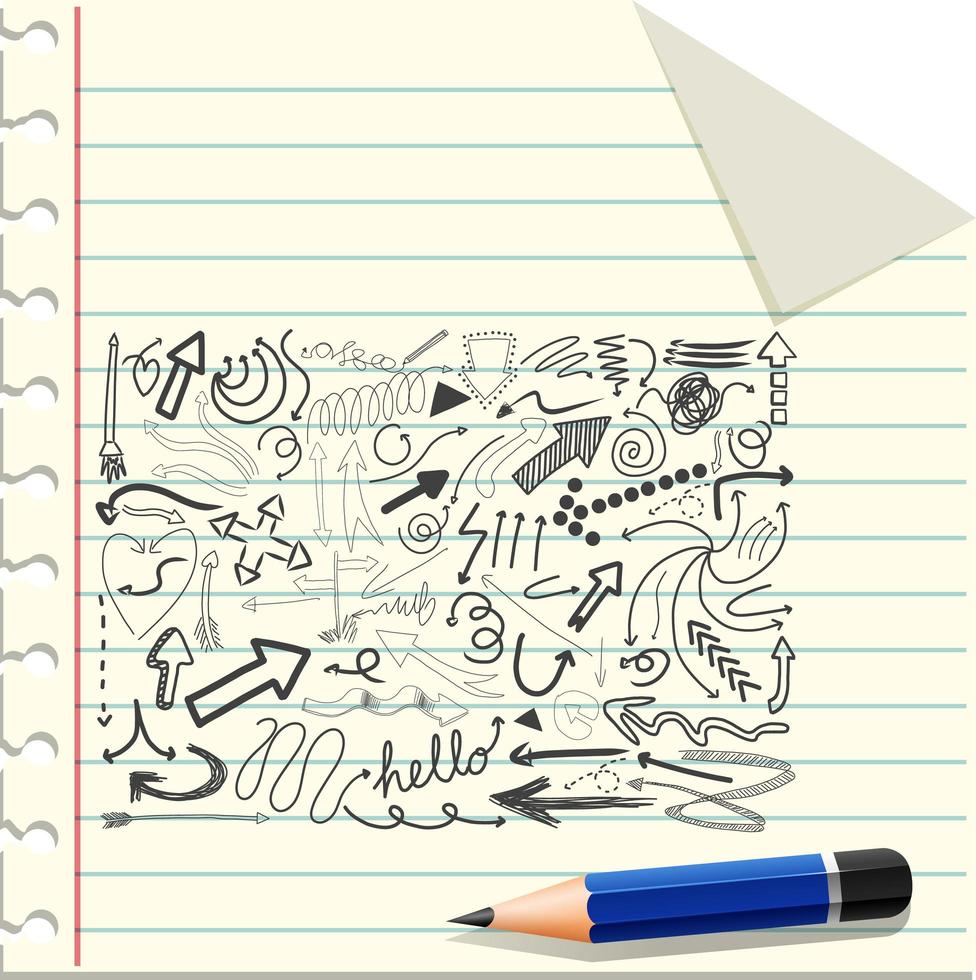diferentes traços de doodle em um papel com um lápis vetor