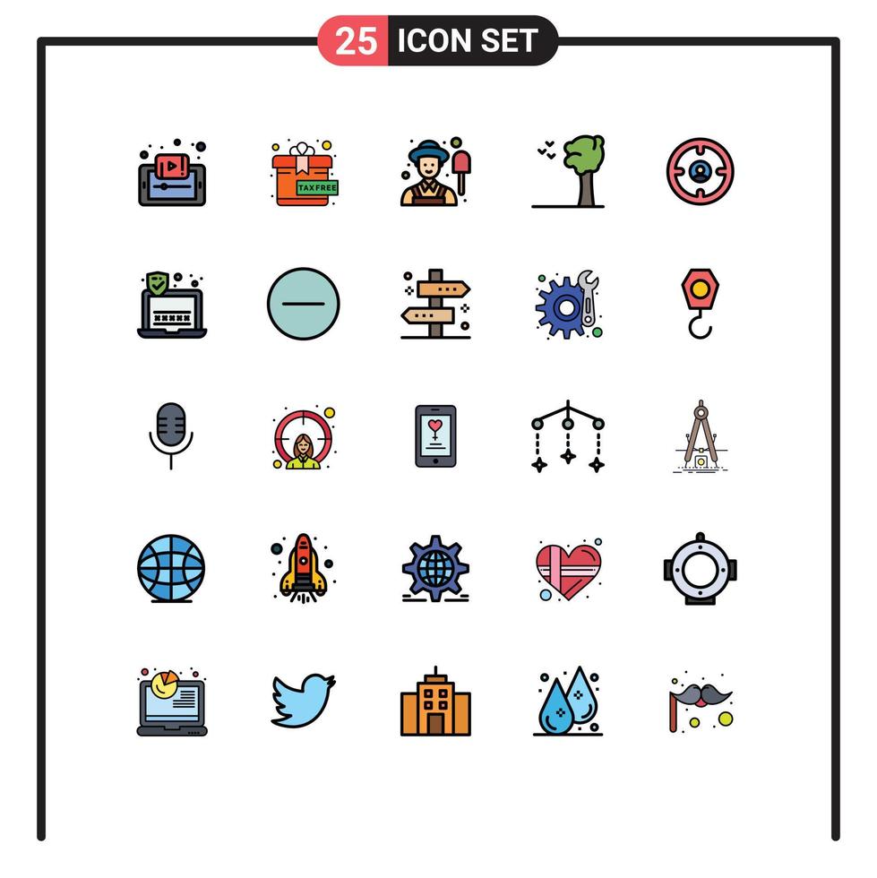25 interface do usuário pacote de cores planas de linha cheia de sinais e símbolos modernos de encontrar elementos de design de vetores editáveis de natureza presente de negócios