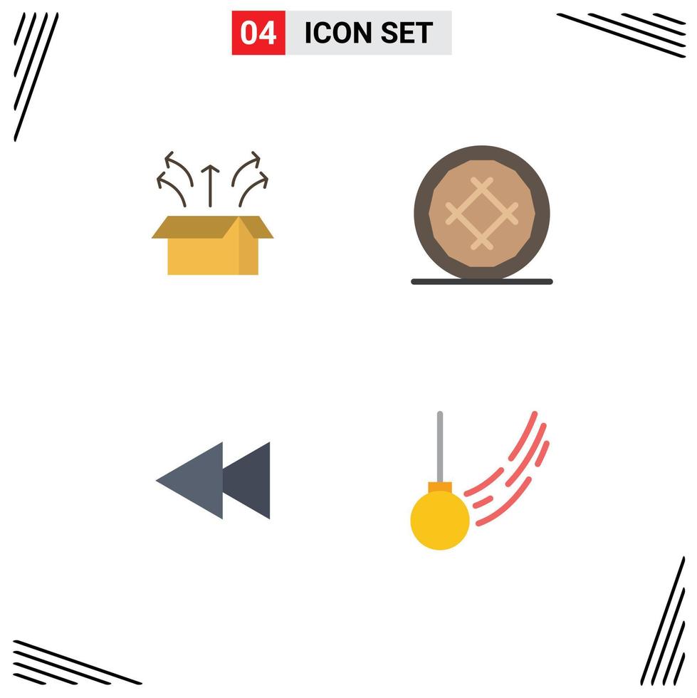 pacote de 4 sinais e símbolos de ícones planos modernos para mídia impressa na web, como torta de lançamento, bolo de caixa aberta, elementos de design vetorial editáveis vetor