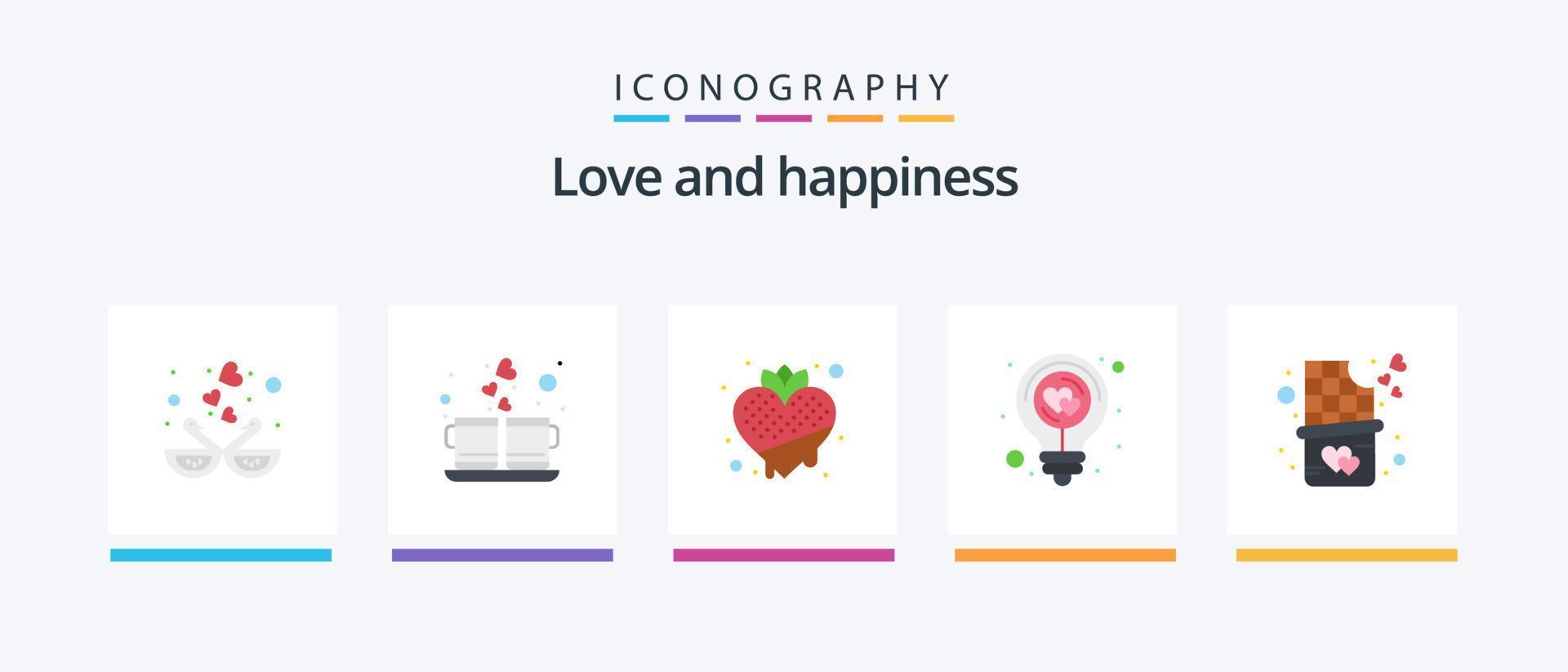 pacote de ícones de 5 planos de amor, incluindo coração. lâmpada. beber. coração. morango. design de ícones criativos vetor