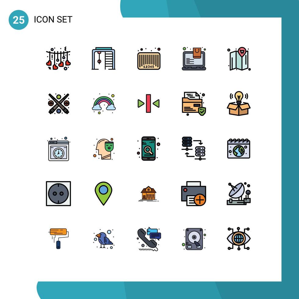 25 interface do usuário linha cheia pacote de cores planas de sinais e símbolos modernos de venda de loja de mapa elementos de design de vetores editáveis de código de loja