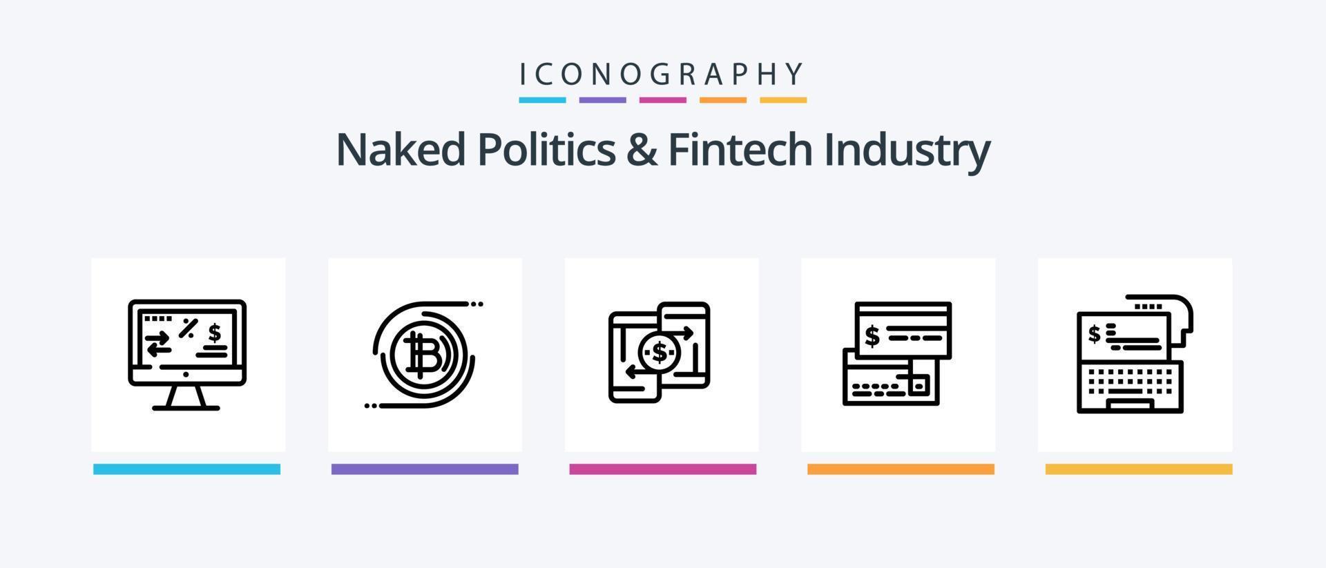 política nua e pacote de ícones da linha 5 da indústria fintech, incluindo mercado. finança. fintech. o negócio. crowdselling. design de ícones criativos vetor