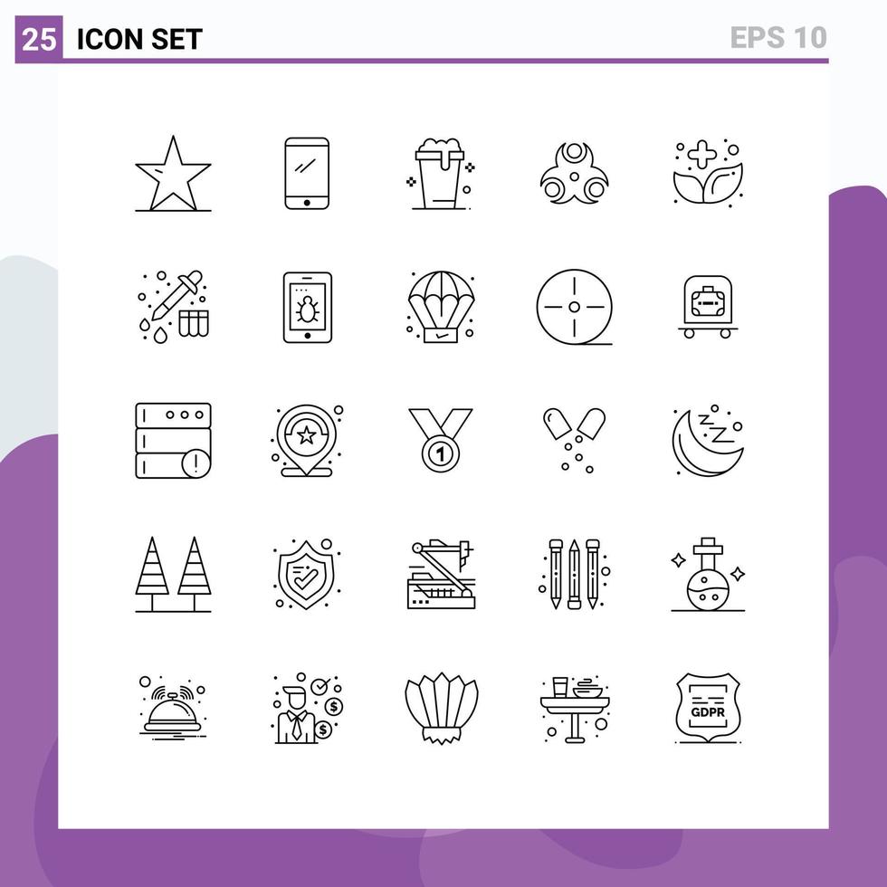 pacote de linha de 25 símbolos universais de elementos de design de vetores editáveis de lavagem de riscos biológicos para android
