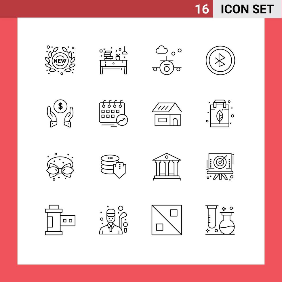 pacote de interface do usuário de 16 contornos básicos de elementos de design de vetores editáveis de seguro ui escritório bluetooth transporte