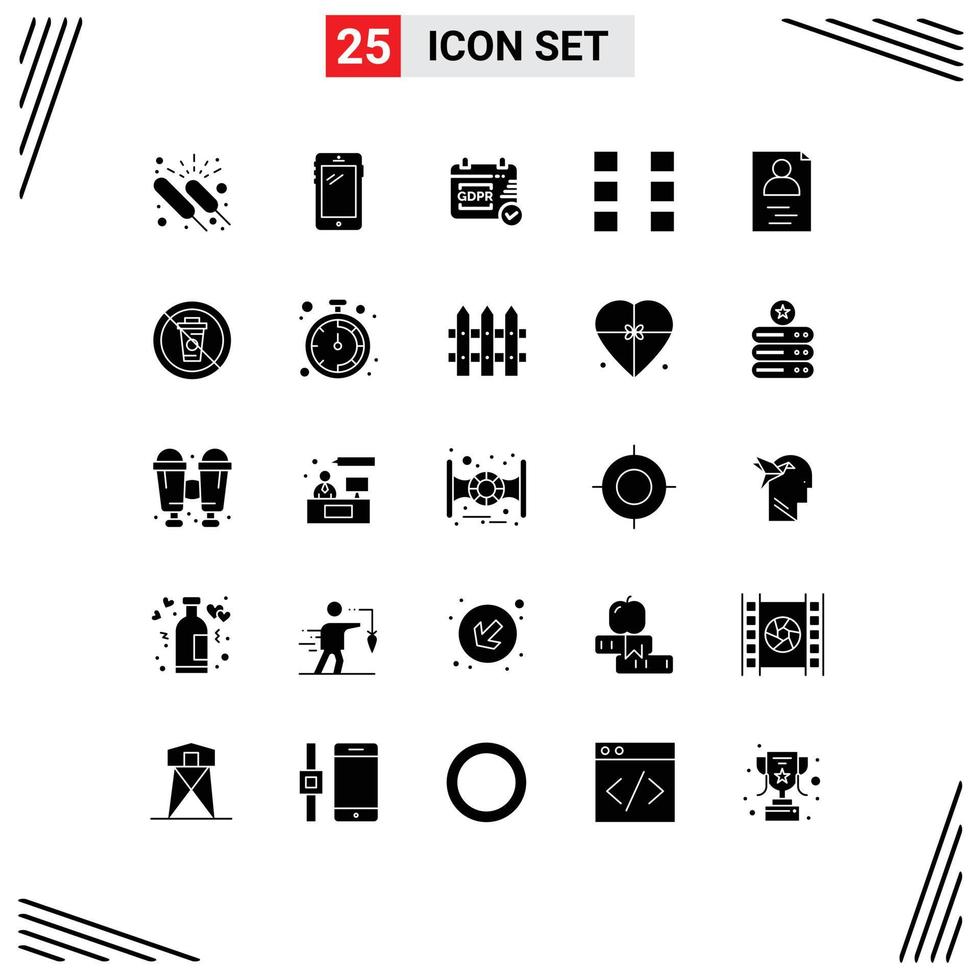grupo de símbolos de ícone universal de 25 glifos sólidos modernos de mãos ux huawei calendário ui elementos de design de vetores editáveis