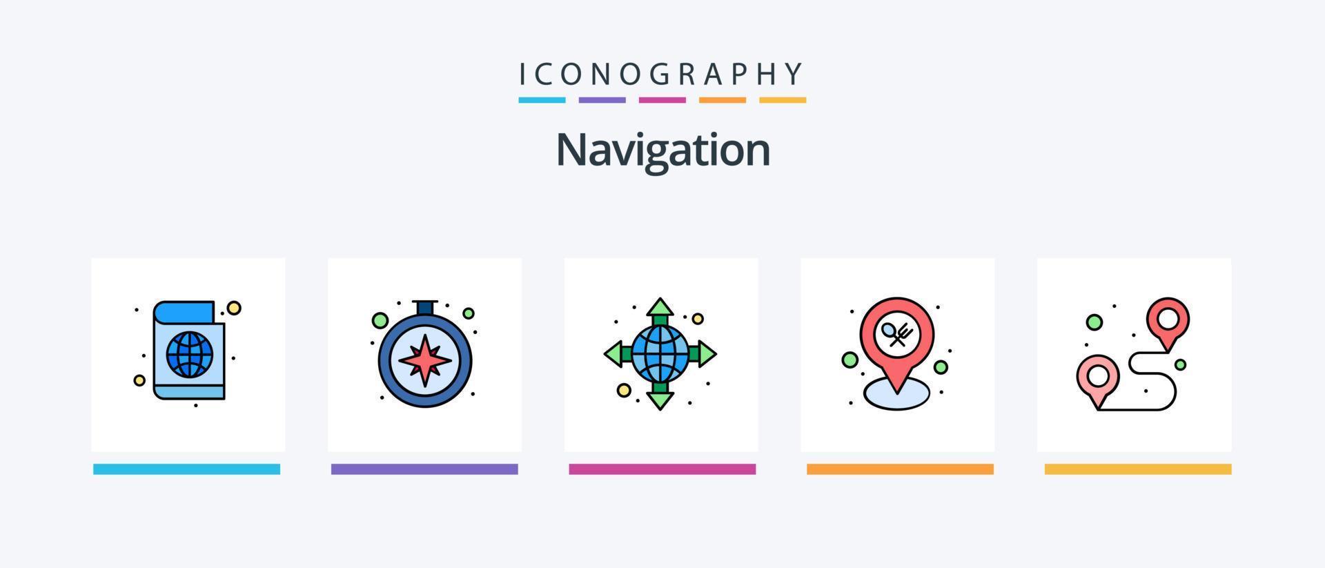 linha de navegação cheia de 5 ícones incluindo . Lugar, colocar. navegação. navegação. mapa. design de ícones criativos vetor