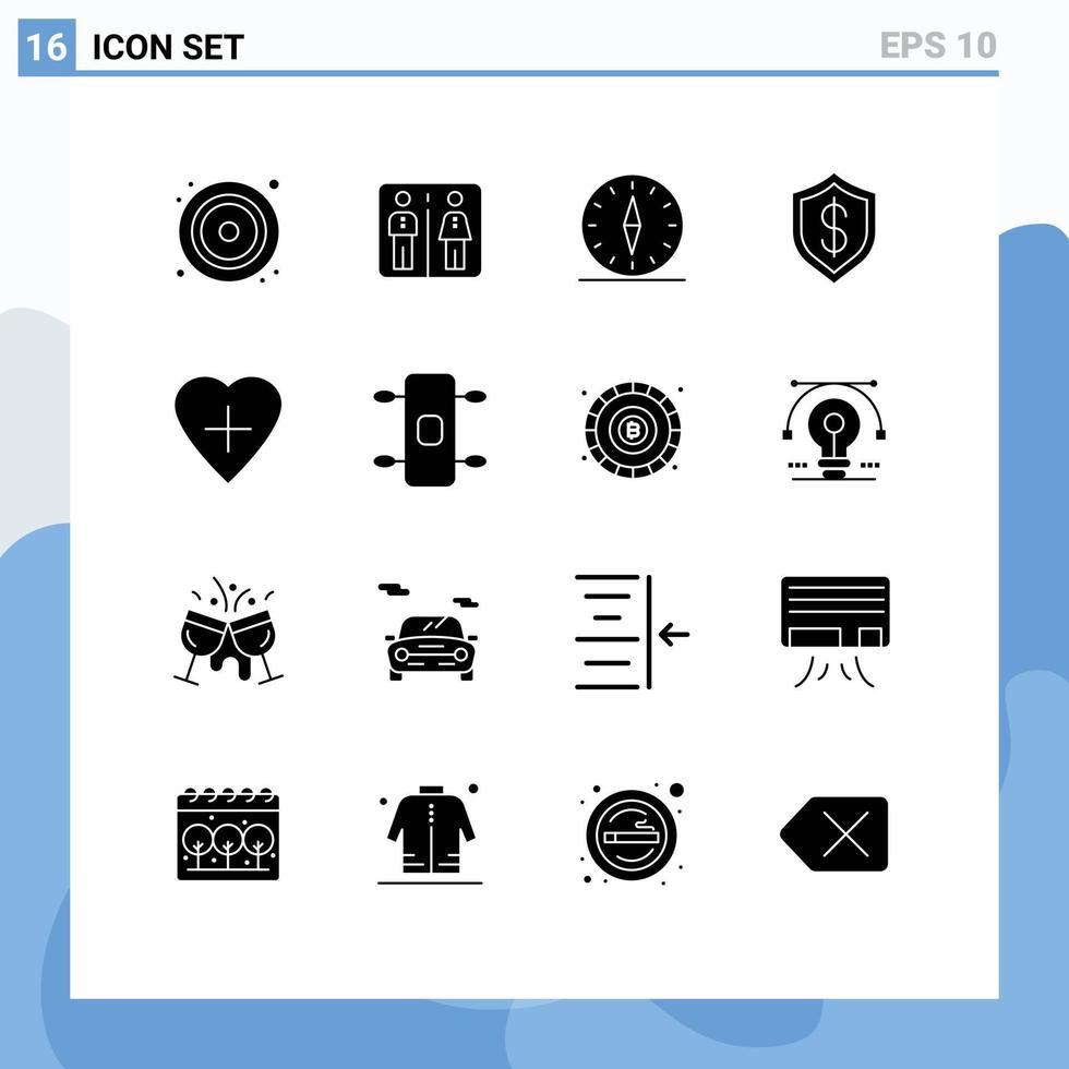 conjunto de 16 sinais de símbolos de ícones de interface do usuário modernos para elementos de design de vetores editáveis de viagem sem dinheiro de tecnologia cibernética gps