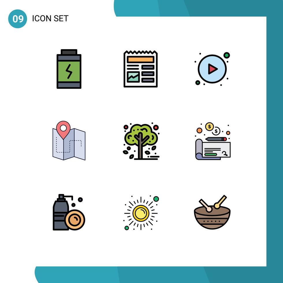 conjunto de pictogramas de 9 cores planas de linha preenchida simples da planta outono plano de localização de jogo elementos de design vetorial editáveis vetor