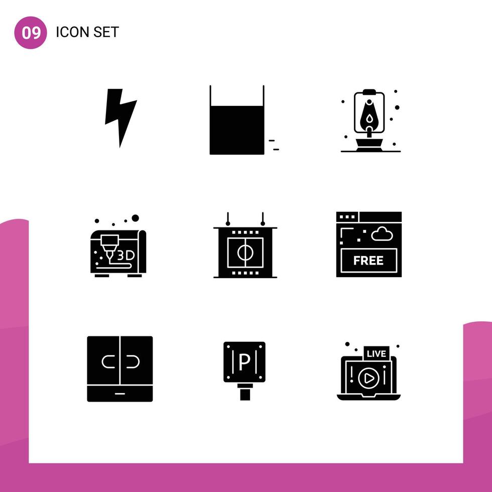 conjunto de 9 sinais de símbolos de ícones de interface do usuário modernos para acesso à internet camping esportes futebol elementos de design de vetores editáveis