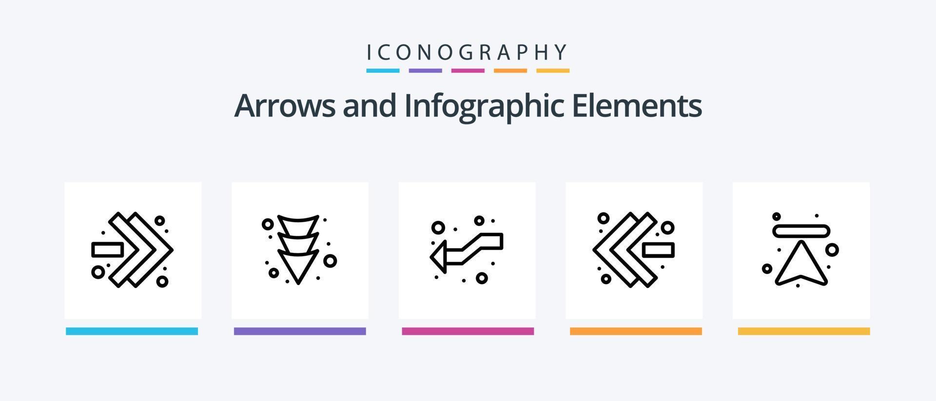 pacote de ícones da linha de seta 5, incluindo . deixei. baixa. flecha. interseção. design de ícones criativos vetor
