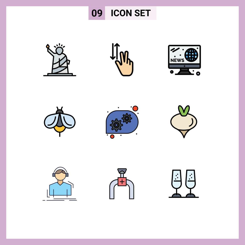 pacote de linha vetorial editável de 9 cores planas de linha preenchida simples de bug fly up abelha notícias elementos de design vetorial editável vetor