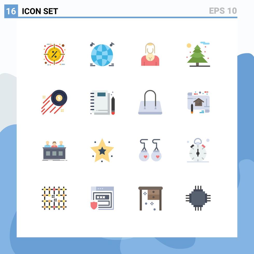 conjunto de cores planas de interface móvel de 16 pictogramas de porcentagem de desconto avatar música menina pacote editável de elementos de design de vetores criativos
