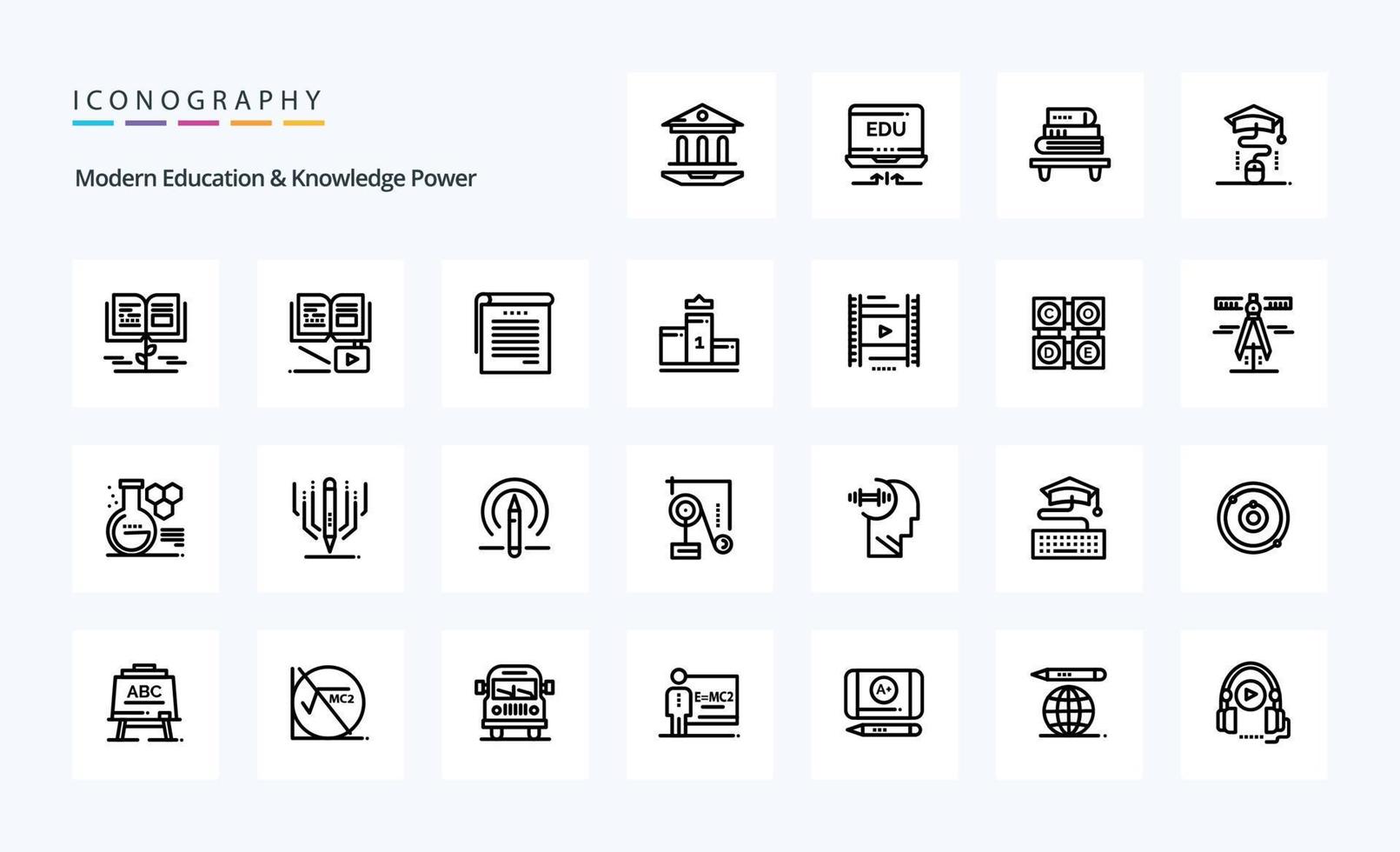 25 pacotes modernos de ícones de linha de energia de educação e conhecimento vetor