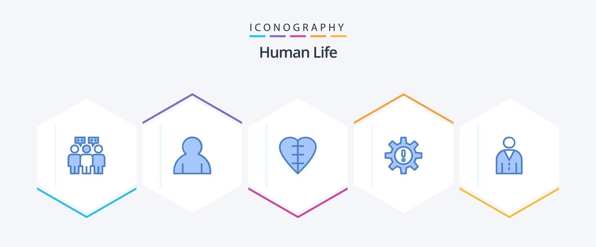 pacote de ícones humanos 25 azuis, incluindo interface. avatar. coração humano. risco. gestão vetor