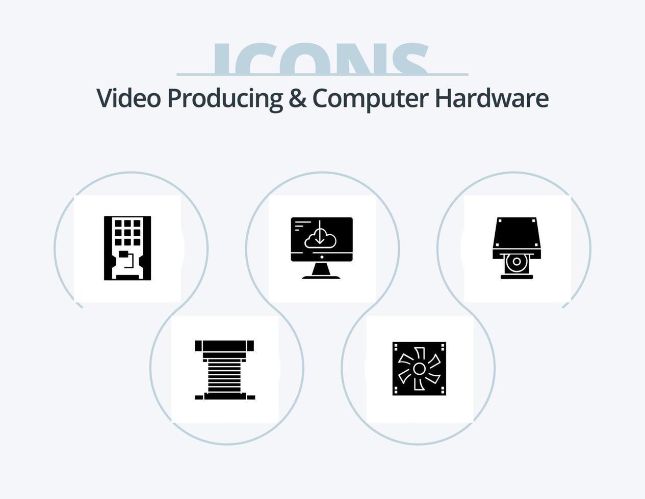 produção de vídeo e design de ícones do pacote de ícones de glifo de hardware de computador 5. condutor. nuvem. dispositivo. ssd. hardware vetor