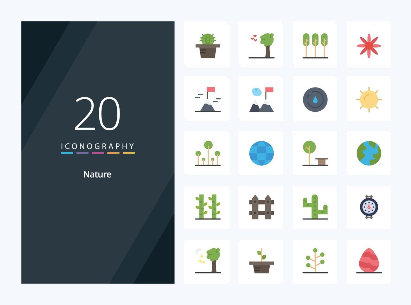20 ícones de cores lisas da natureza para apresentação vetor