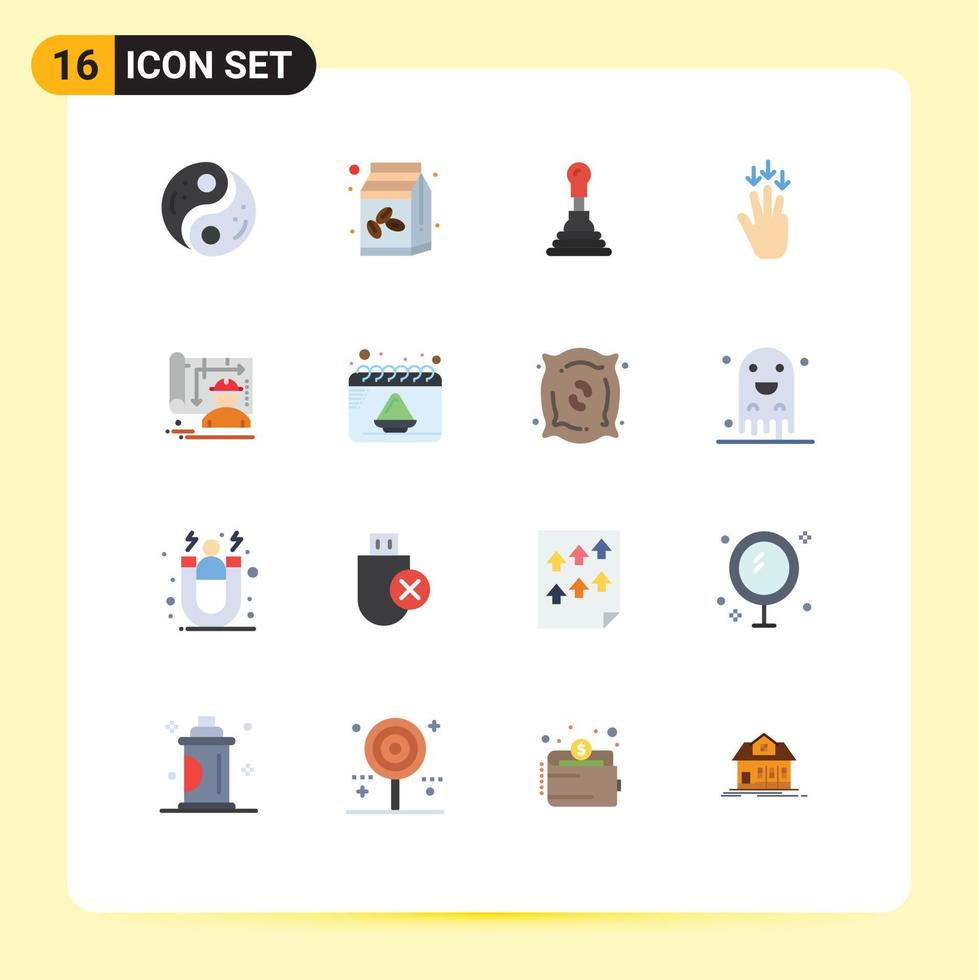 grupo de 16 sinais e símbolos de cores planas para carro de polaridade yang caixa de caixa de café pacote editável de elementos de design de vetores criativos