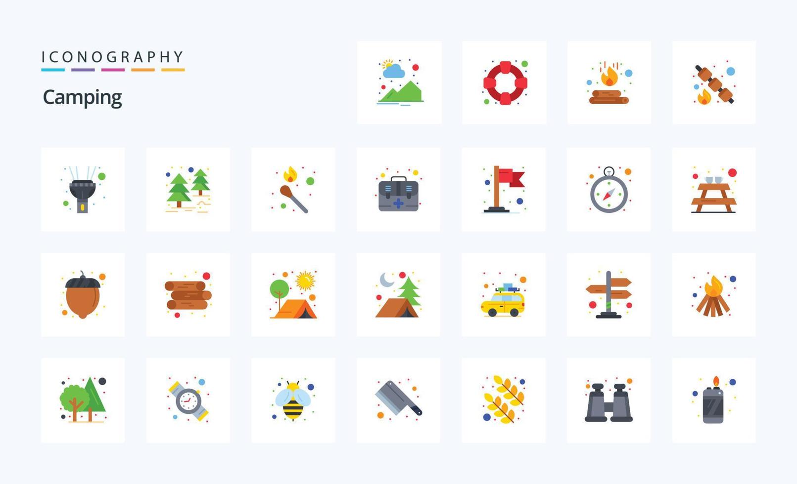 25 pacotes de ícones de cores planas de acampamento vetor