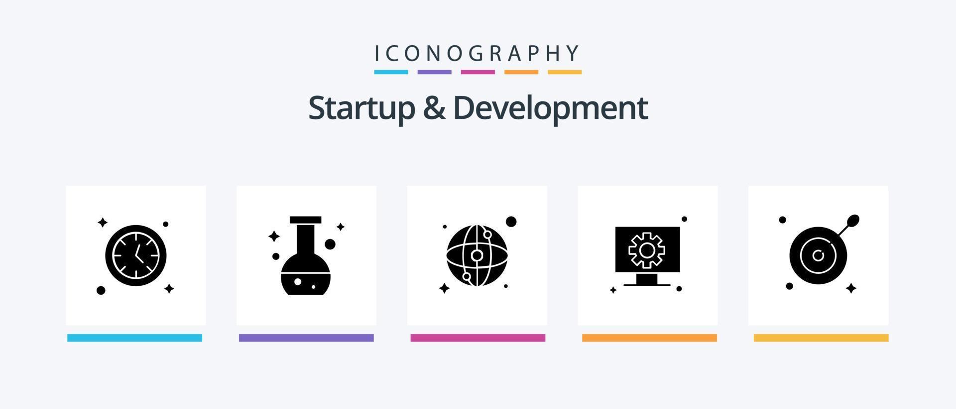 pacote de ícones de inicialização e desenvolvimento glyph 5 incluindo . mirar. mapa. alvo. configuração. design de ícones criativos vetor