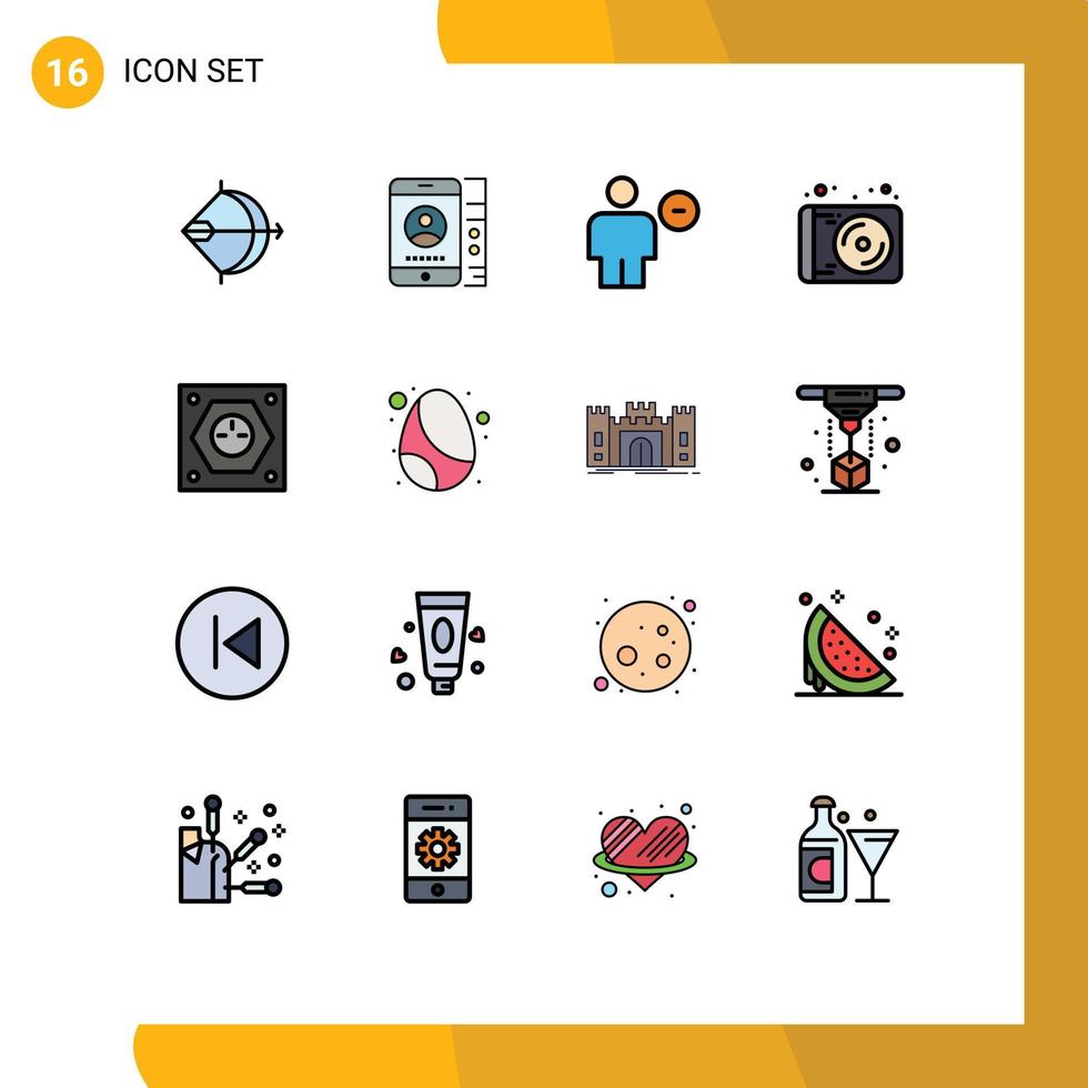 grupo de 16 linhas preenchidas de cores planas modernas definidas para dispositivos de telefone de mídia de tecnologia elementos de design de vetores criativos editáveis por humanos