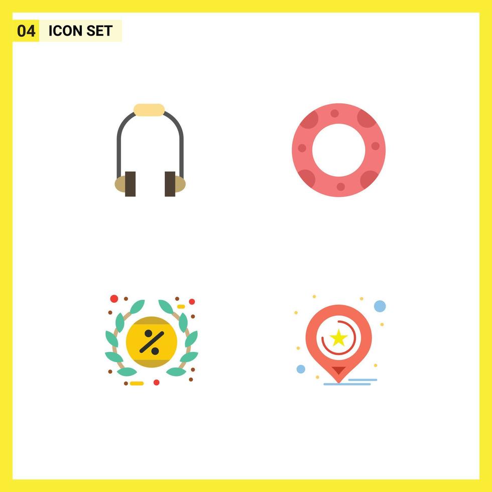 conjunto de ícones planos de interface móvel de 4 pictogramas de desconto de fone de ouvido música lifebuoy promoção elementos de design de vetores editáveis