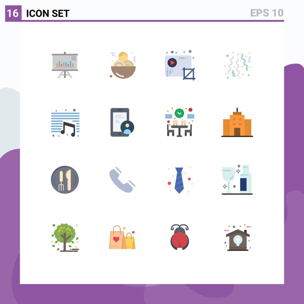 conjunto de pictogramas de 16 cores planas simples de mídia de apresentação pacote editável de vídeo de comida de negócios de elementos de design de vetores criativos