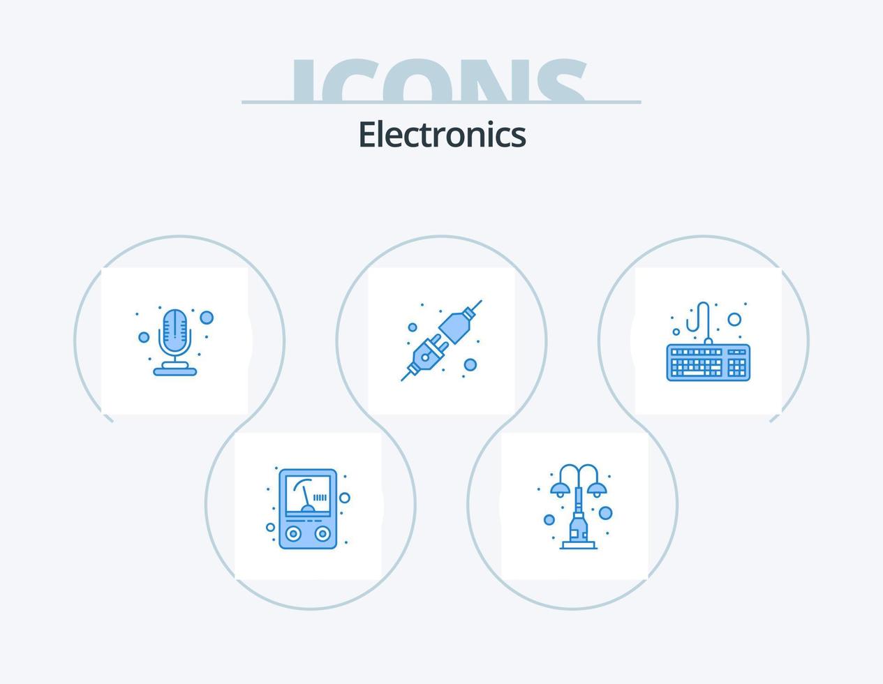 design de ícones do pacote de 5 ícones azuis eletrônicos. . hardware. microfone. computador. plugue vetor