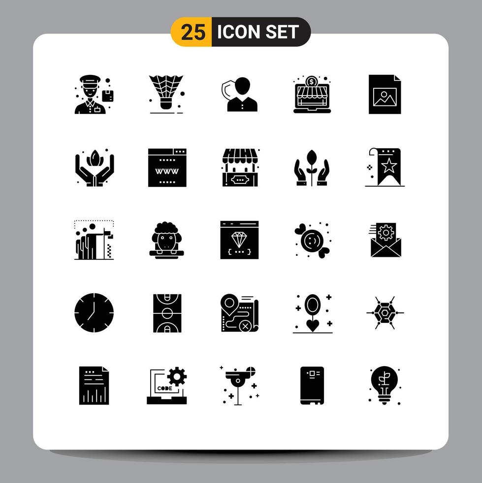 25 ícones criativos, sinais modernos e símbolos de dinheiro, escudo de segurança de loja online, elementos de design de vetores editáveis pessoais