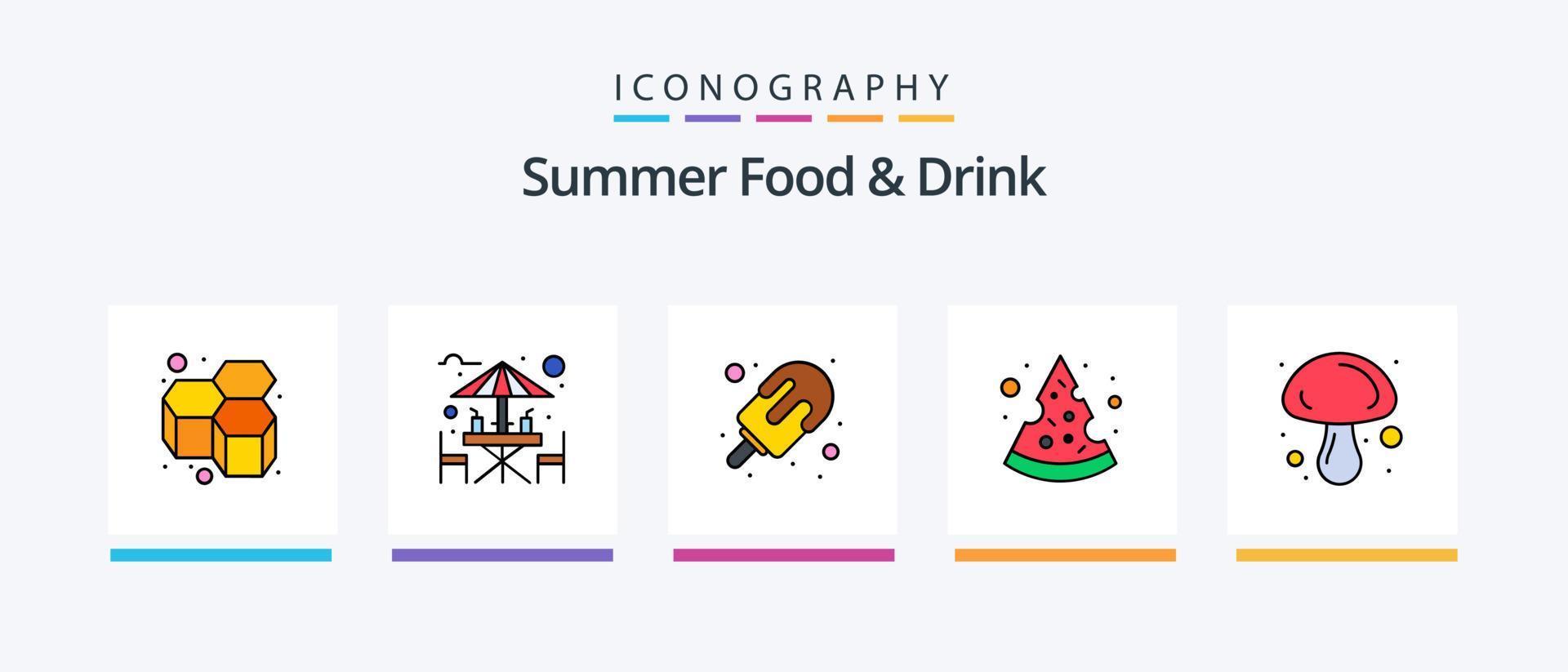 linha de alimentos e bebidas de verão cheia de 5 ícones, incluindo batatas fritas. salgadinhos. fruta. vegetal. frutas. design de ícones criativos vetor