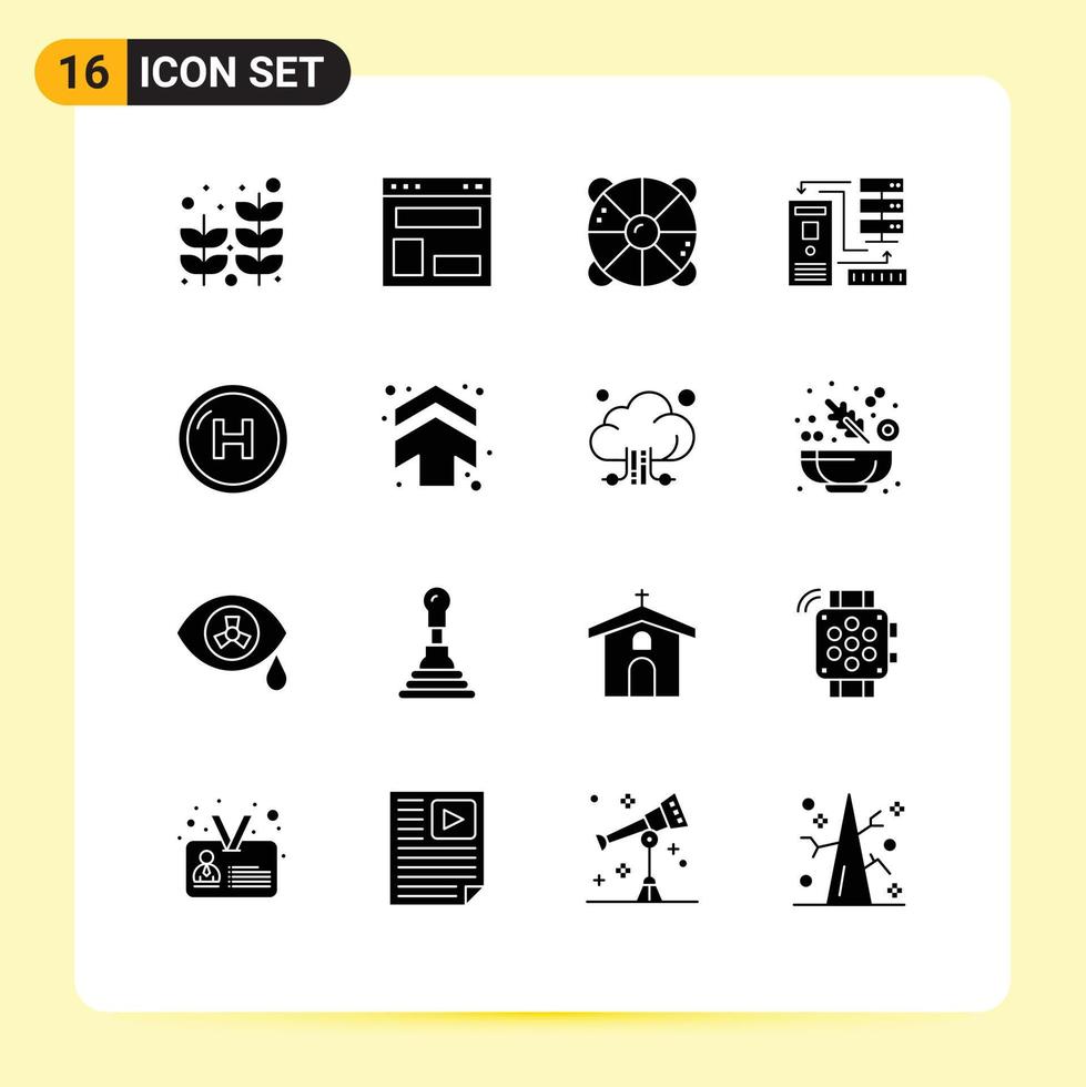 pacote de 16 glifos sólidos criativos de combinação de layout de site de dados eletrônicos mar elementos de design de vetores editáveis
