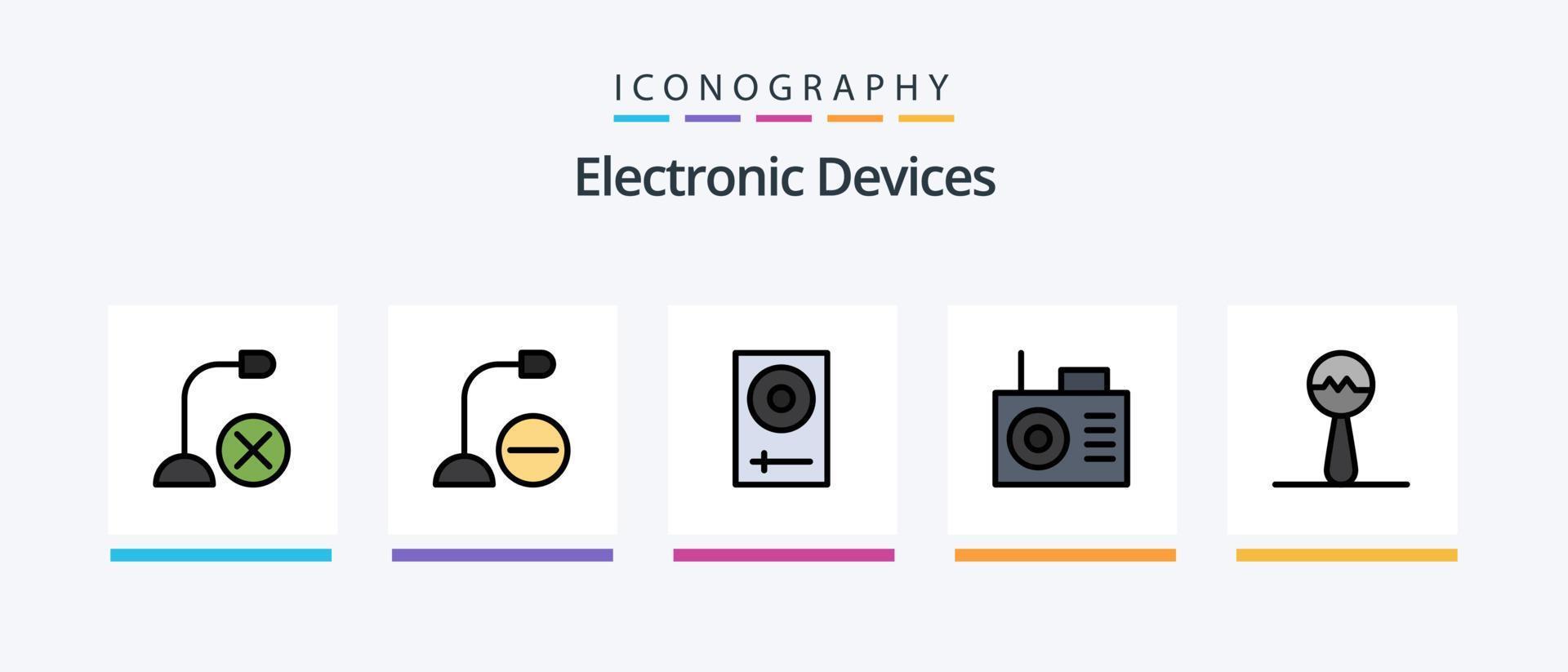 linha de dispositivos cheia de 5 ícones incluindo hardware. dispositivos. instrumento. cordão. rádio. design de ícones criativos vetor