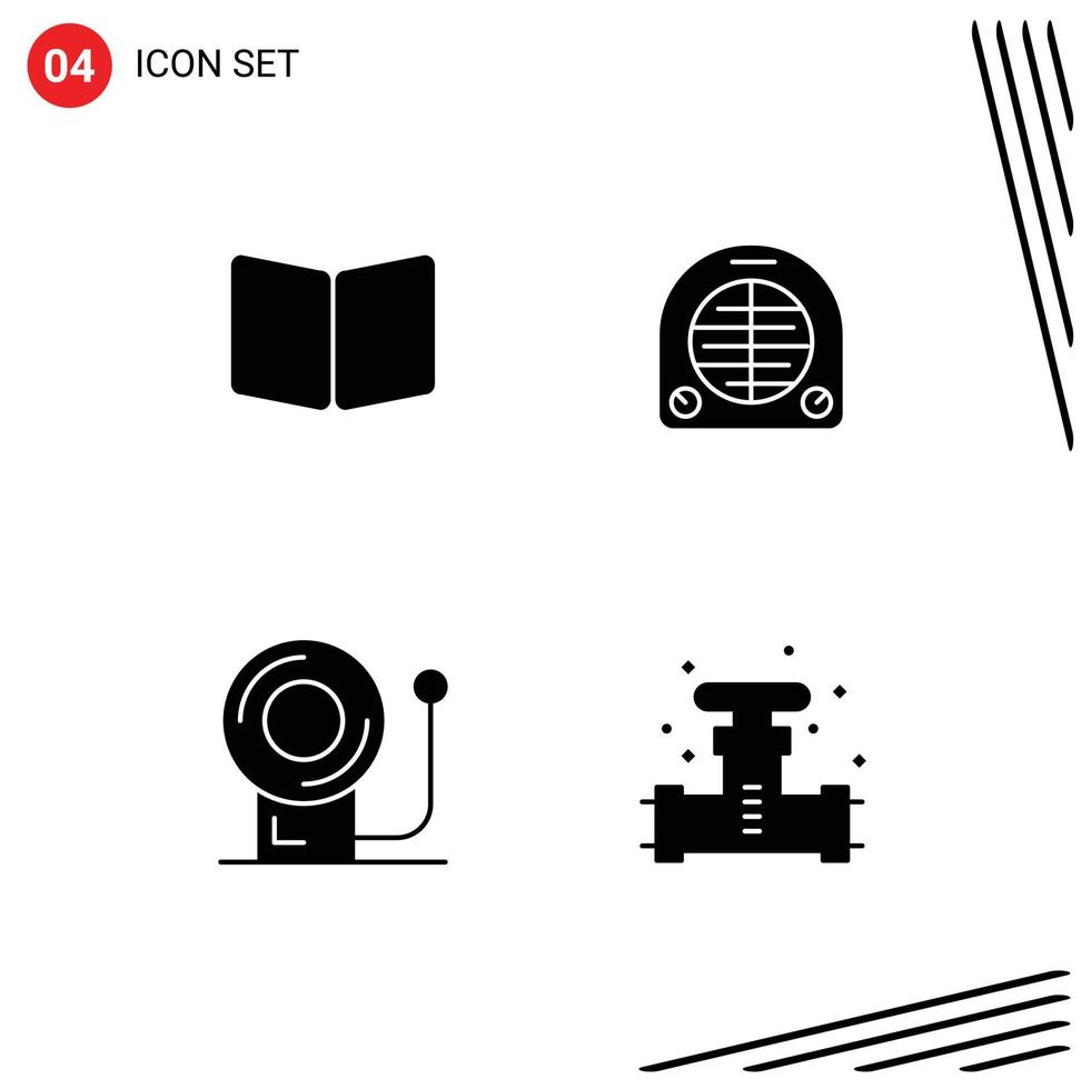 conjunto de 4 sinais de símbolos de ícones de interface do usuário modernos para equipamentos de aquecedor de layout de sino aberto elementos de design de vetores editáveis