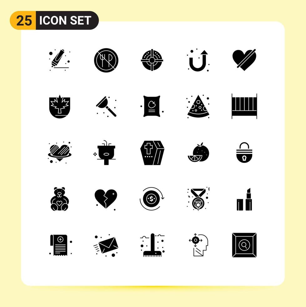 pacote de interface de usuário de 25 glifos sólidos básicos de seta de acesso de amor sinal negado elementos de design de vetores editáveis