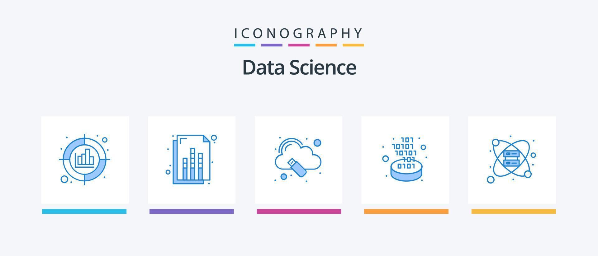 data science blue 5 icon pack incluindo rack. portão. nuvem. filtro. código. design de ícones criativos vetor