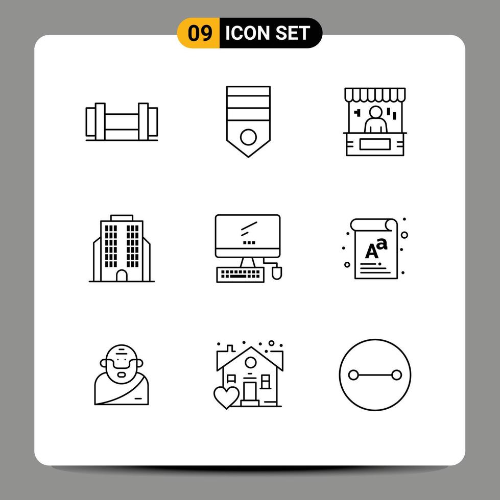 pacote de ícones de vetores de estoque de 9 sinais e símbolos de linha para monitor corporação pagamento de negócios elementos de design de vetores editáveis