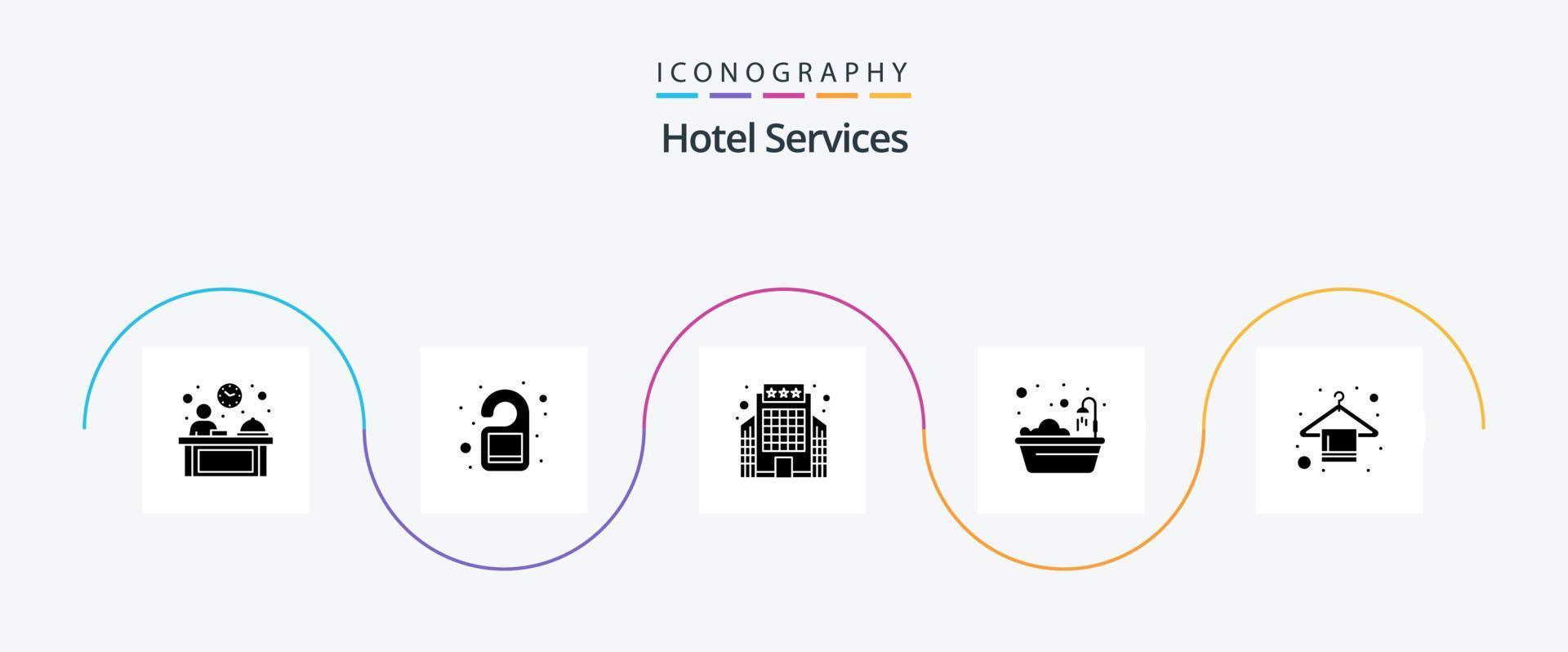 pacote de ícones de glifo 5 de serviços de hotel, incluindo cabide. hotel. cabide. banheira. Estrela vetor