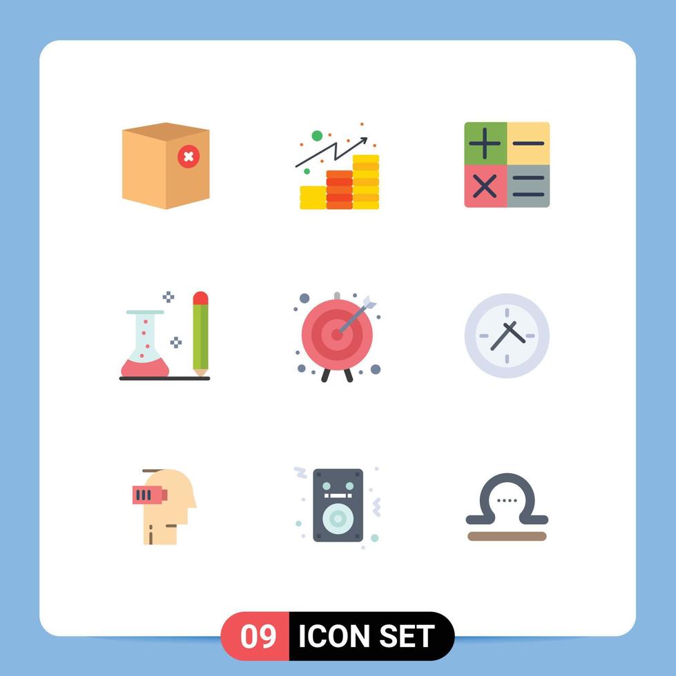 Conceito de 9 cores planas para sites móveis e aplicativos objetivos de investimentos científicos aprendendo informações editáveis elementos de design vetorial vetor