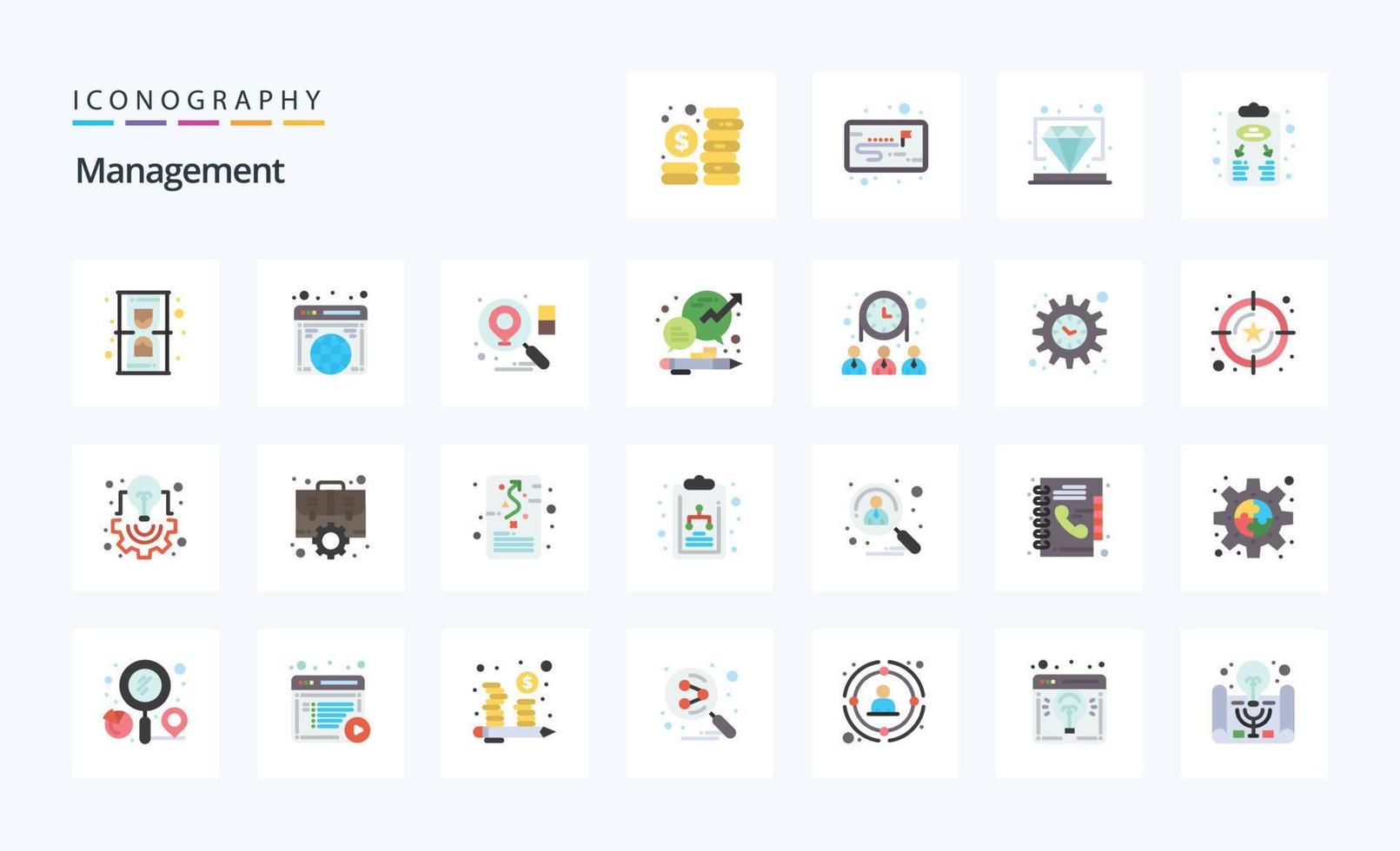 pacote de ícones de cores planas de 25 gerenciamentos vetor