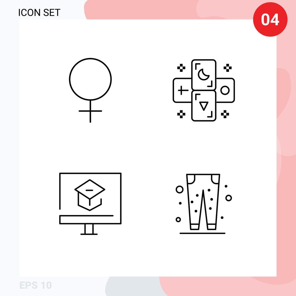 4 ícones criativos, sinais e símbolos modernos de elementos de design de vetores editáveis da escola de zodíaco de aprendizagem feminina