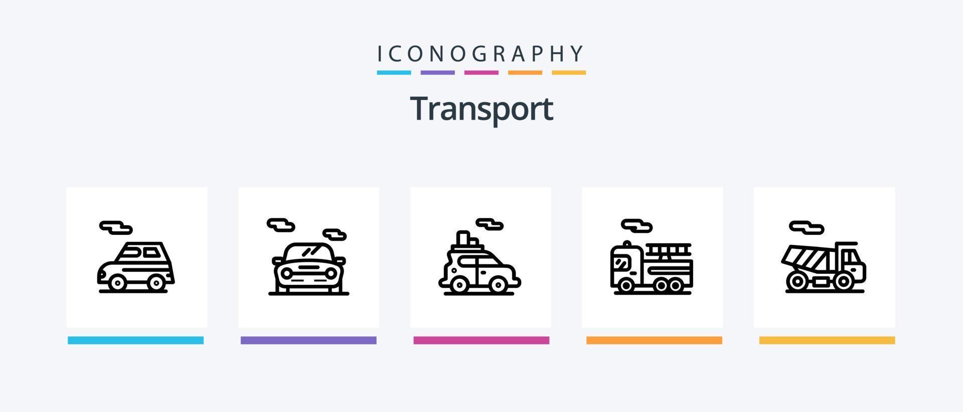 pacote de ícones da linha 5 de transporte, incluindo transporte. carro. túnel. bicicleta. veículo. design de ícones criativos vetor