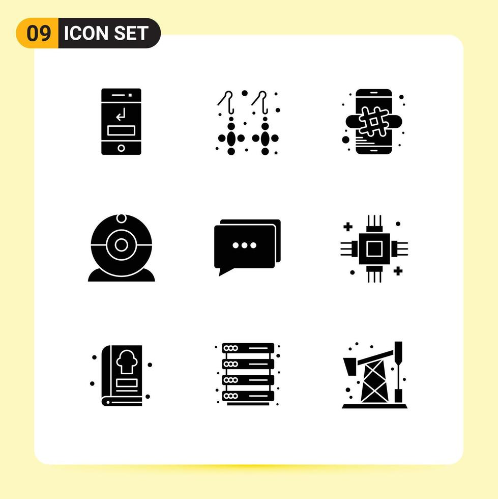conjunto de 9 sinais de símbolos de ícones de interface do usuário modernos para dispositivos de comunicação joia câmera móvel elementos de design de vetores editáveis