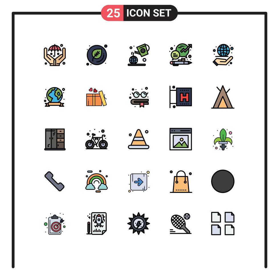 25 interface do usuário linha cheia pacote de cores planas de sinais e símbolos modernos de elementos de design de vetor editável de crescimento de escritório verde de negócios de mão
