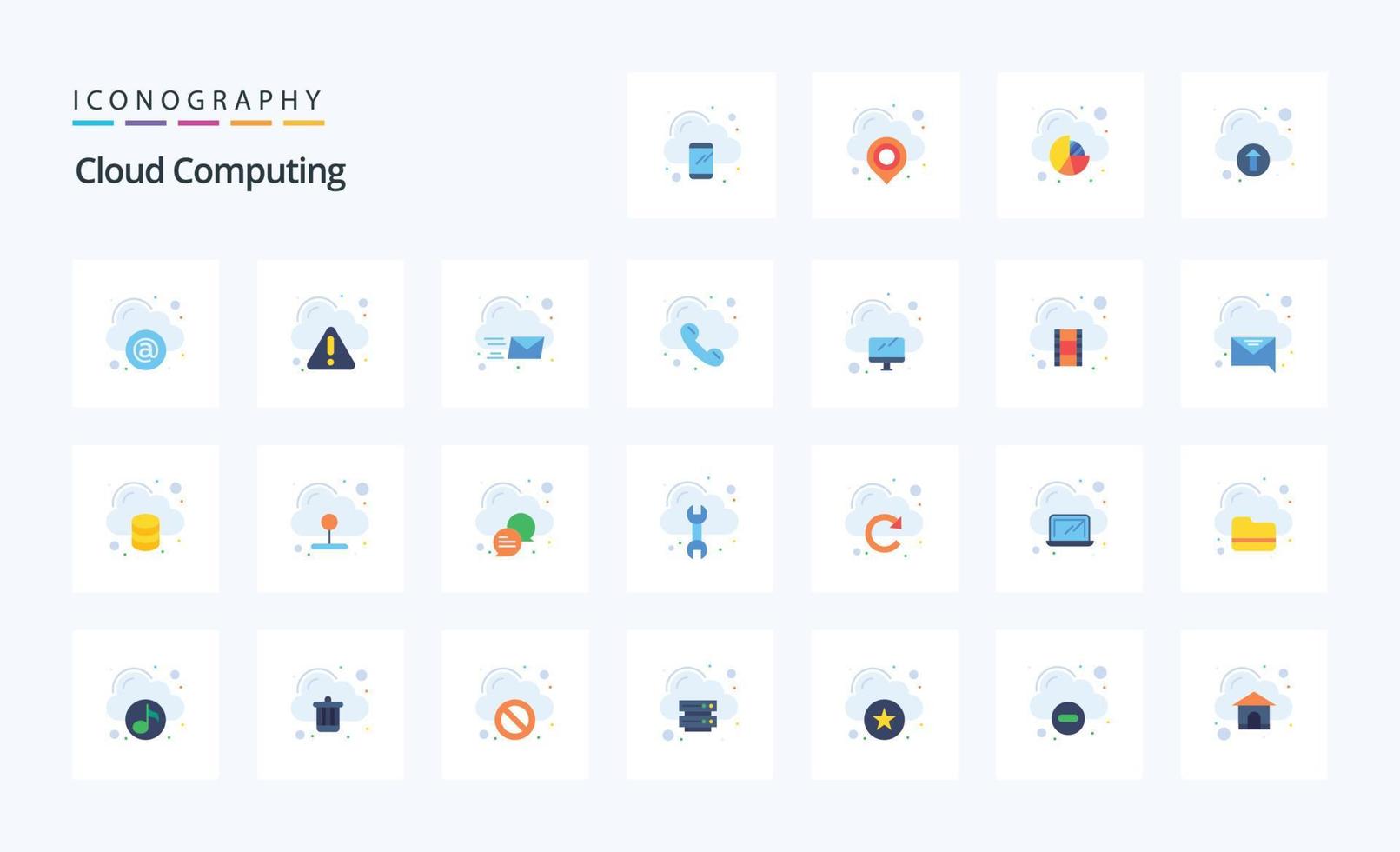25 pacote de ícones de cores planas de computação em nuvem vetor