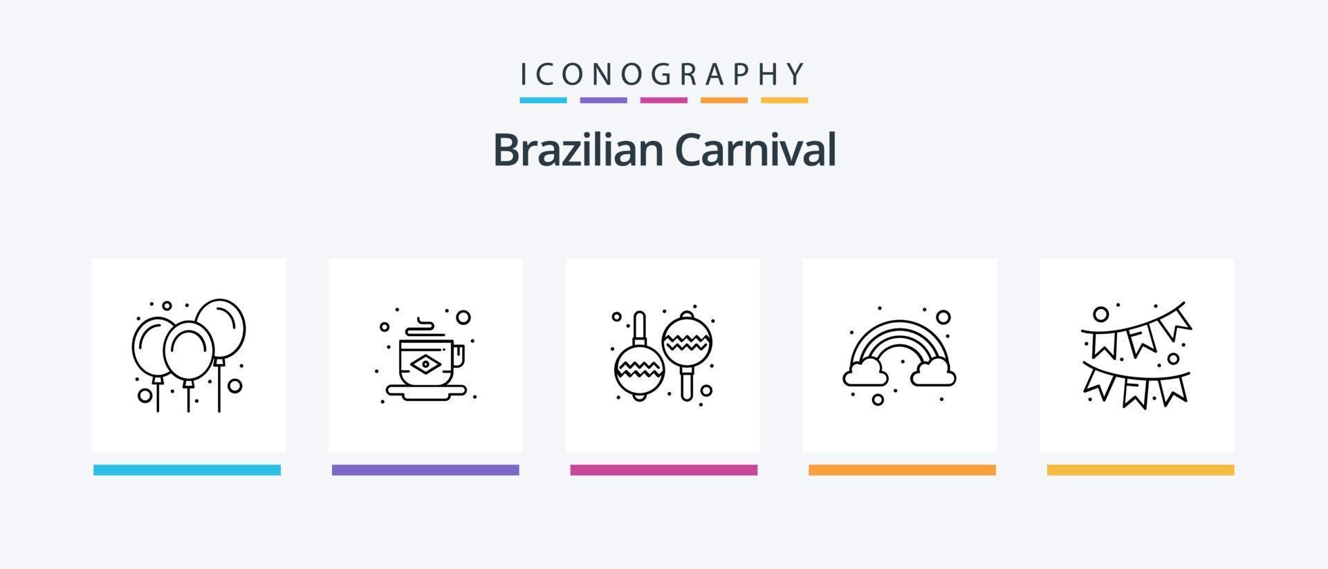 carnaval brasileiro linha 5 pacote de ícones incluindo comida. Ame. lanterna. coração. brasil. design de ícones criativos vetor
