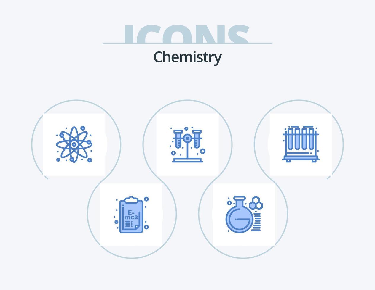 design de ícones do pacote de ícones azuis de química 5. teste. tubo. químico. teste. átomo vetor