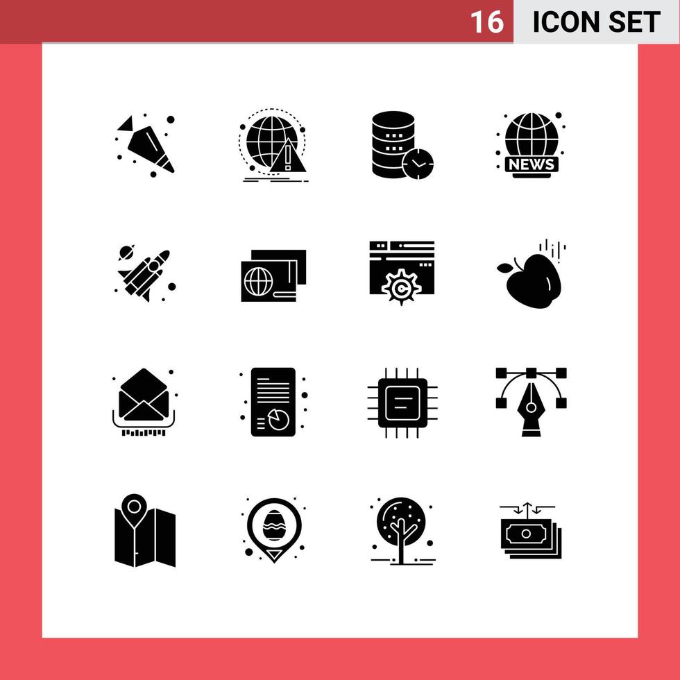 conjunto de 16 sinais de símbolos de ícones de interface do usuário modernos para voar hospedagem ao vivo transmissão assistir elementos de design de vetores editáveis
