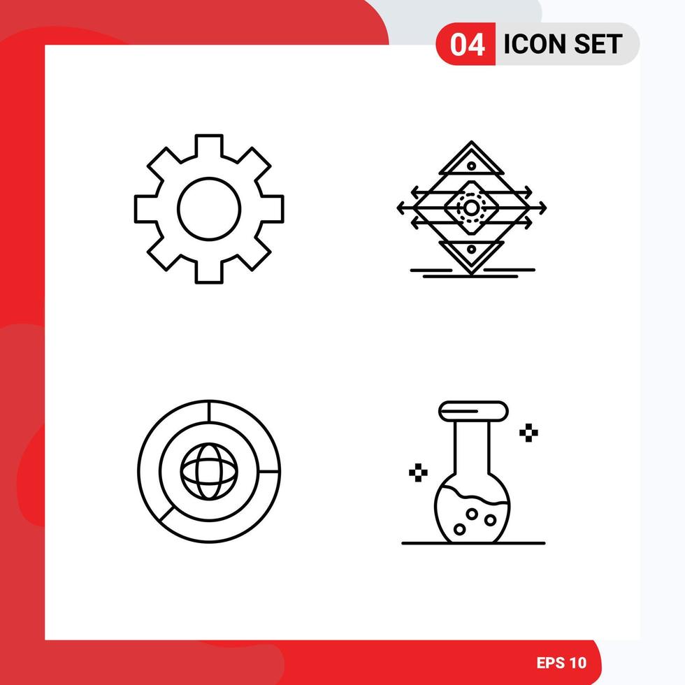 pacote de interface do usuário de 4 cores planas básicas de linhas preenchidas de sinal de tráfego de moeda de engrenagem marketing de elementos de design de vetores editáveis