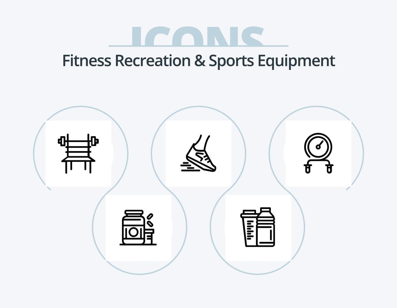 recreação de fitness e design de ícone de linha de equipamentos esportivos 5 design de ícone. tigelas. atividade. progresso. Treinamento. hiit vetor