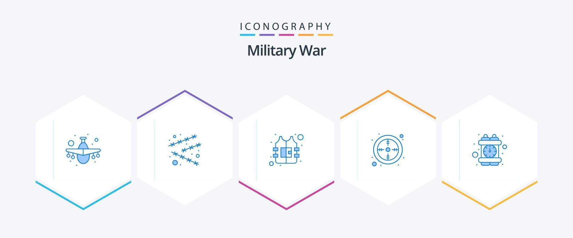 pacote de ícones azuis da guerra militar 25, incluindo investigação. visão. exército. apontar. mirar vetor