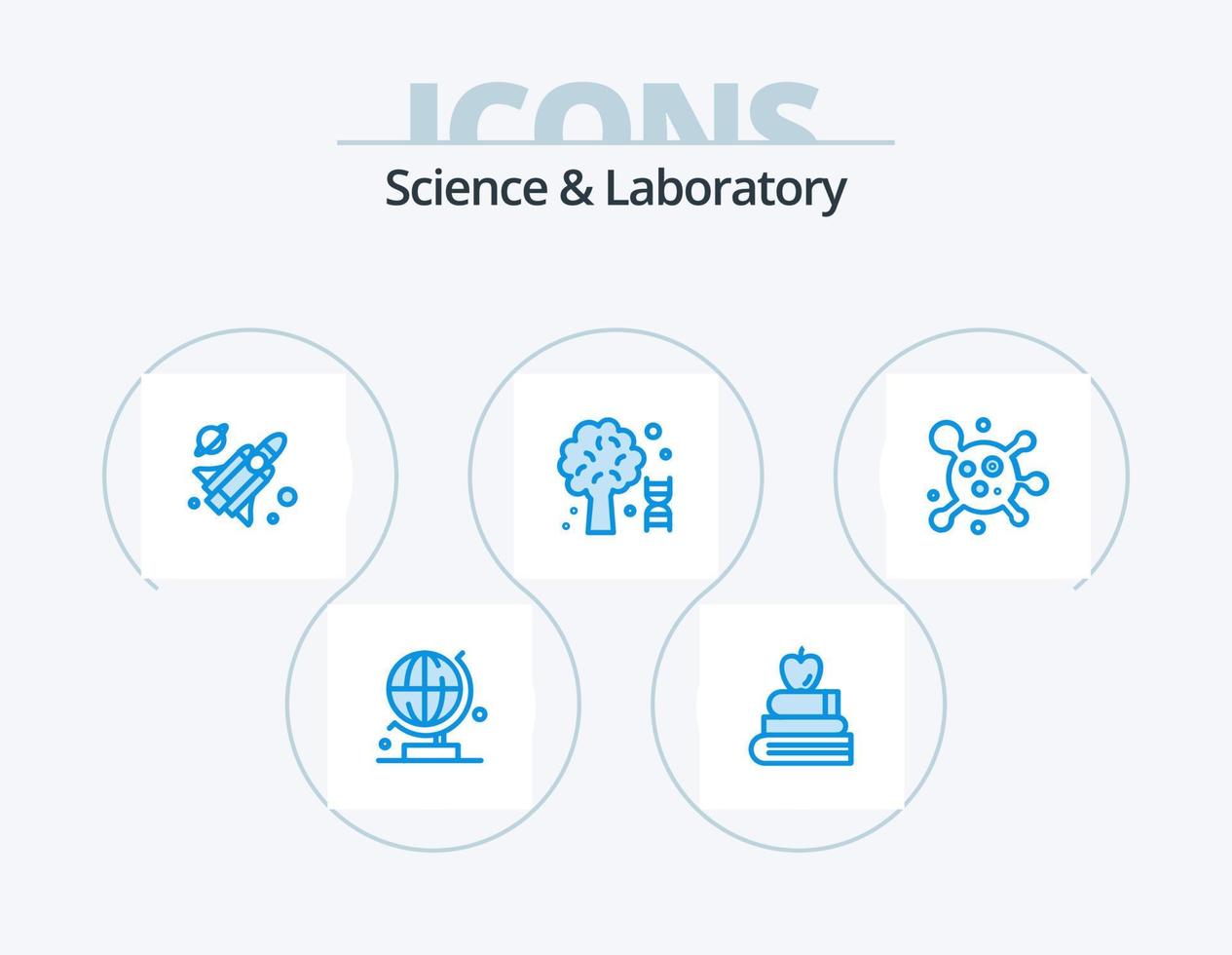 ciência azul icon pack 5 design de ícone. . molécula. míssil. átomo. Ciência vetor